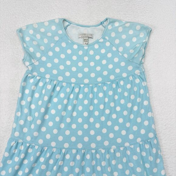 Garnet Hill Dress Size 8 Blue Polka Dot Mini Green Cotton Tiered Shift Summer - Picture 3 of 9